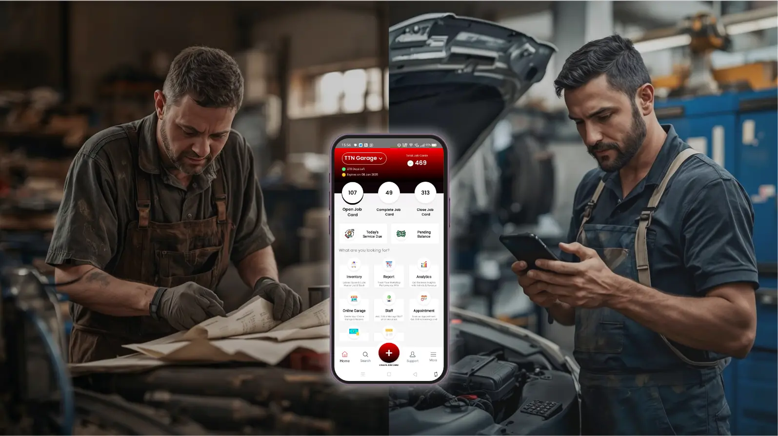 TTN Garage software running on mobile, tablet, and laptop